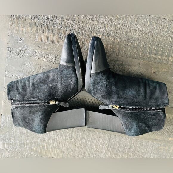 Tory Burch Rivington Leather Suede Toe Cap Black Block Heel Booties Size 8 - Picture 7 of 11